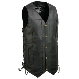 Event Leather EL5391TALL Black Motorcycle Leather Vest for Men Tall Sizes w/ 10 Pockets- Riding Club Adult Motorcycle Vests