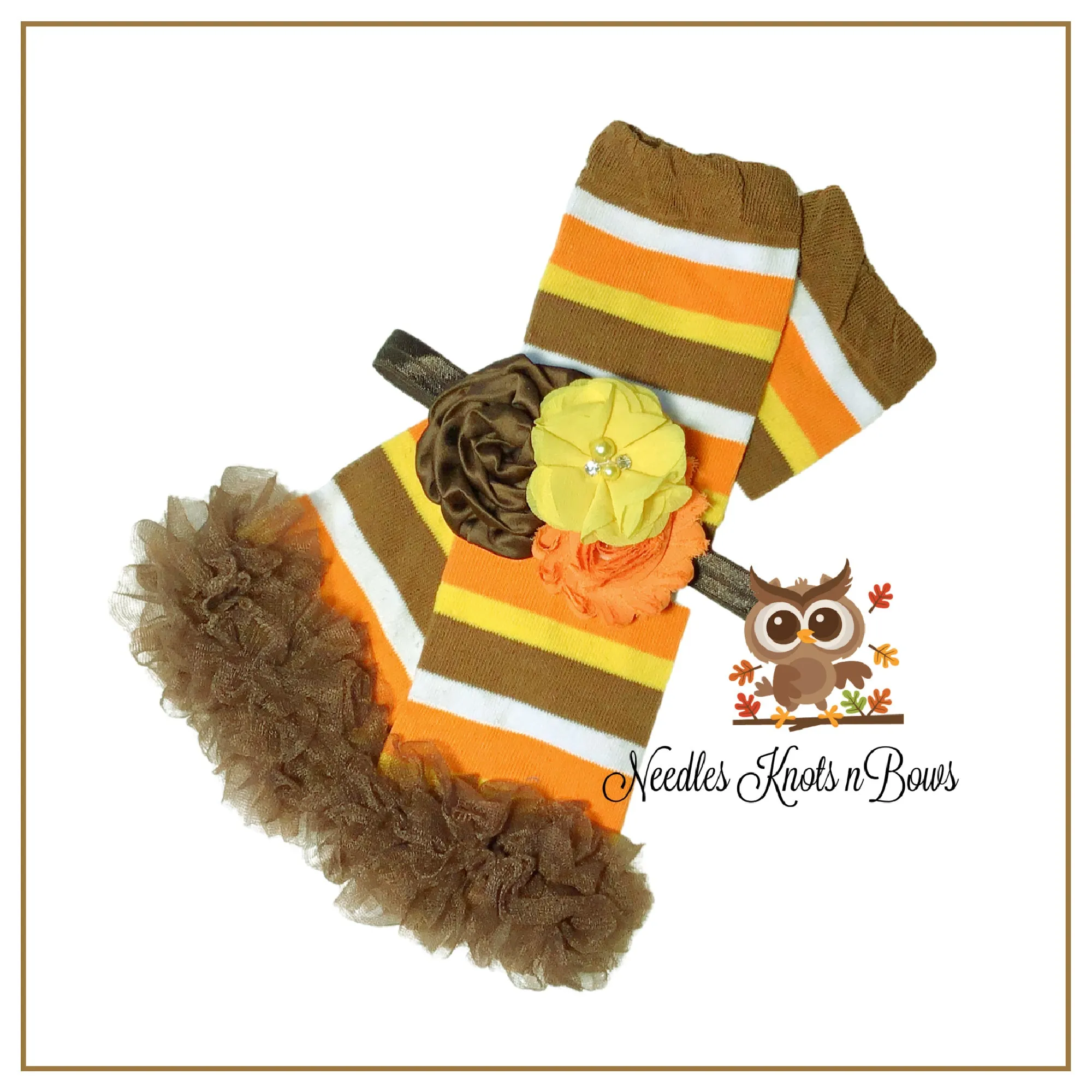 Fall Thanksgiving Striped Ruffled Leg Warmers & Headband Set