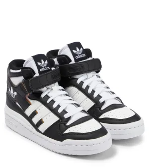 Forum Adidas Originals High Top Leather Sneakers, Black