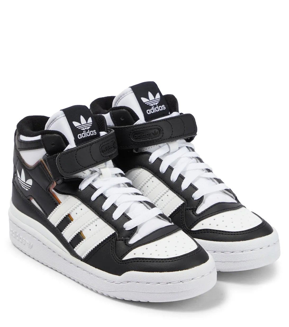 Forum Adidas Originals High Top Leather Sneakers, Black