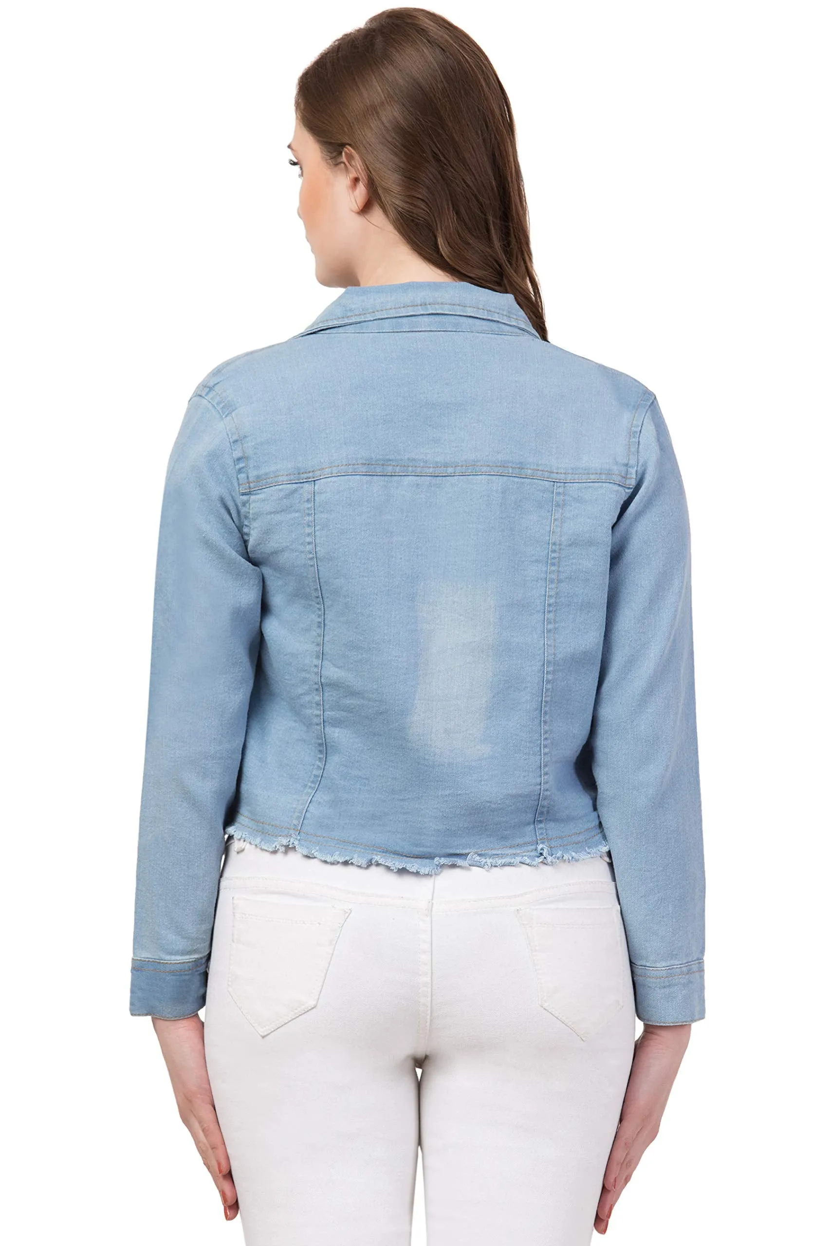 FUNDAY FASHION Women's Solid Denim Jacket (SYS-4162-63_Light Blue_Medium)