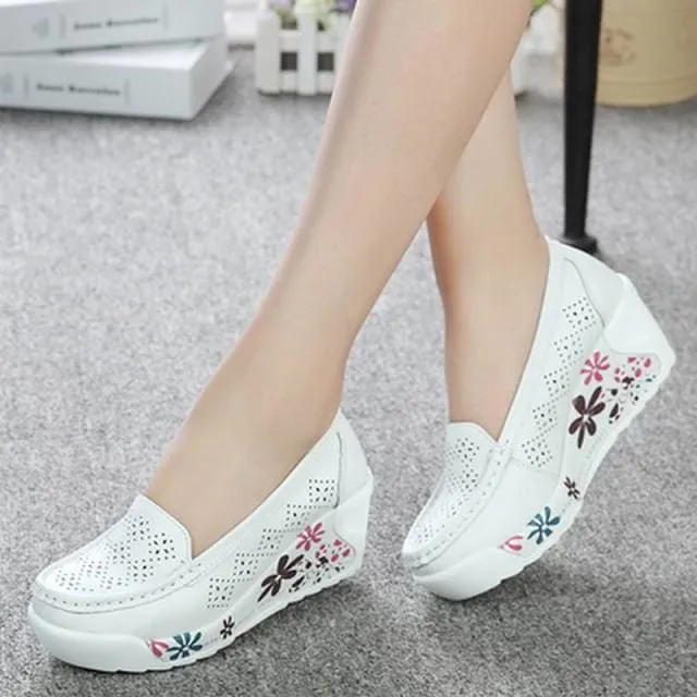 Genuine Leather Wedges Platform Women Shoes