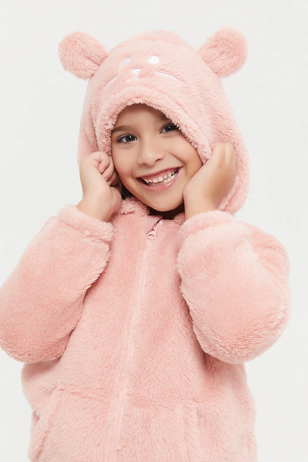 Girl Pink Rabbit Fur Sweatshirt