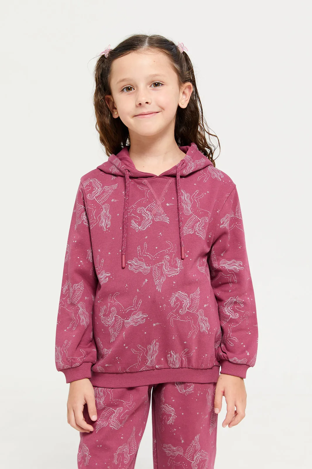 Girls Burgundy Printed Sweatshirt