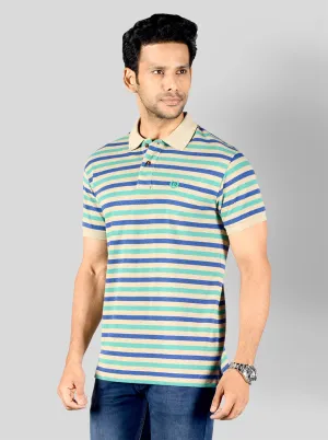 Green & Blue Striped Slim Fit Polo T-shirt | Greenfibre