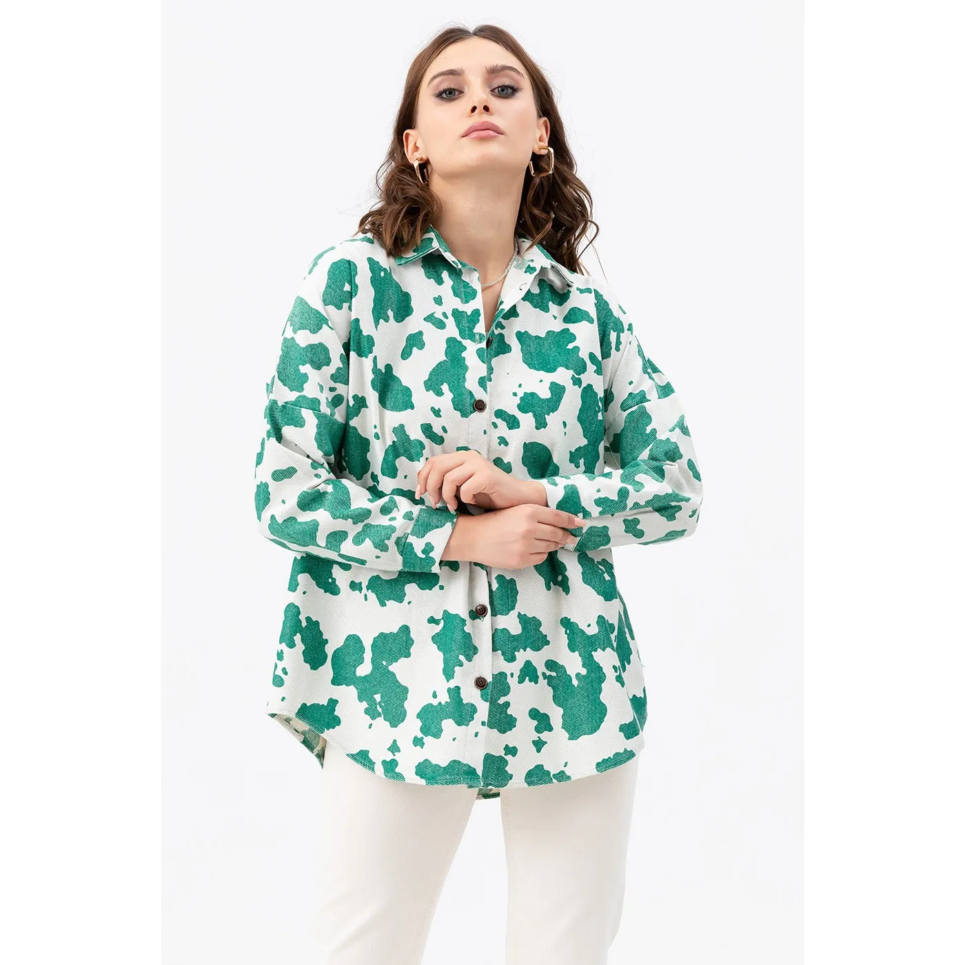 Green Oversized Patterned Shirt