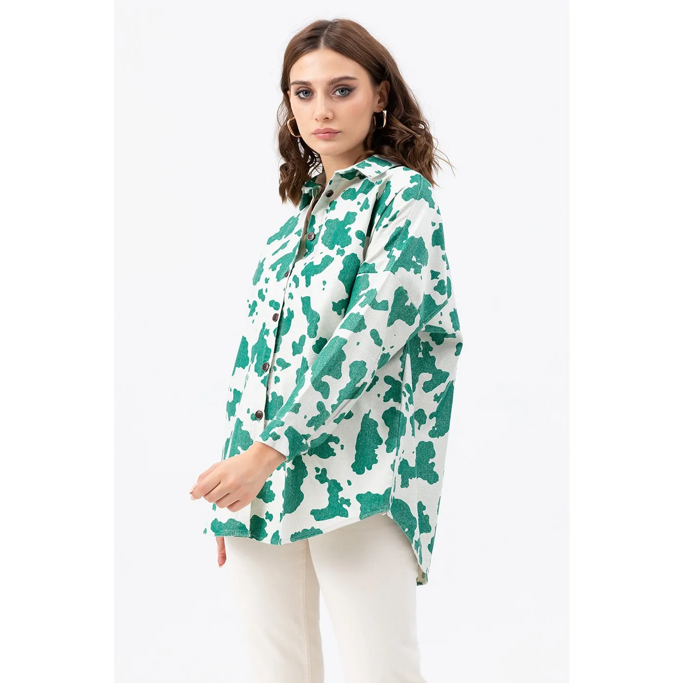 Green Oversized Patterned Shirt