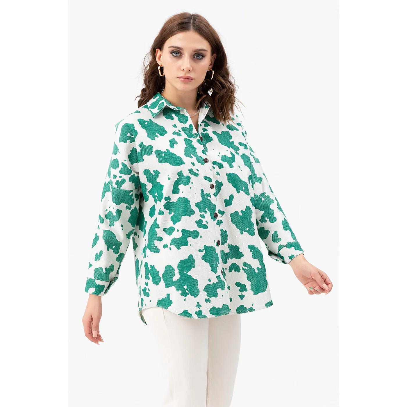 Green Oversized Patterned Shirt