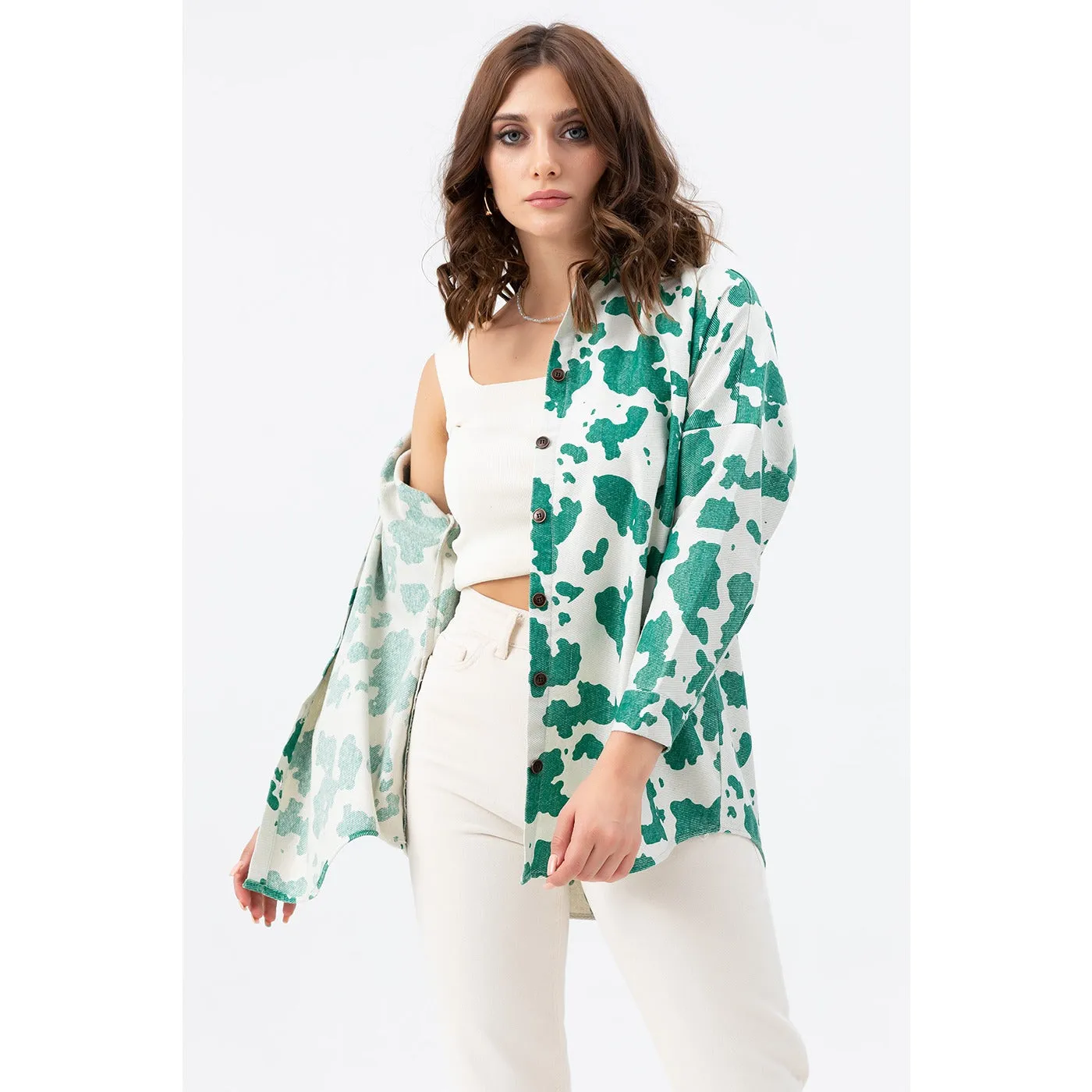 Green Oversized Patterned Shirt