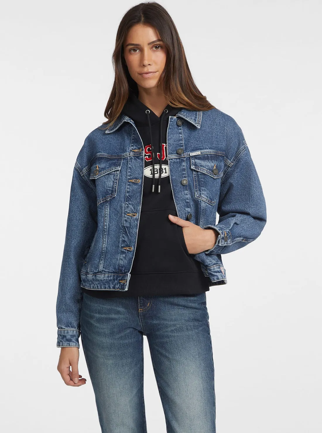 Guess Jeans Blue Denim Oversized Trucker Jacket