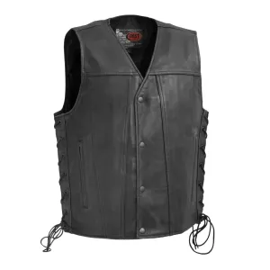 High Roller Men's Motorcycle Leather Vest - Black