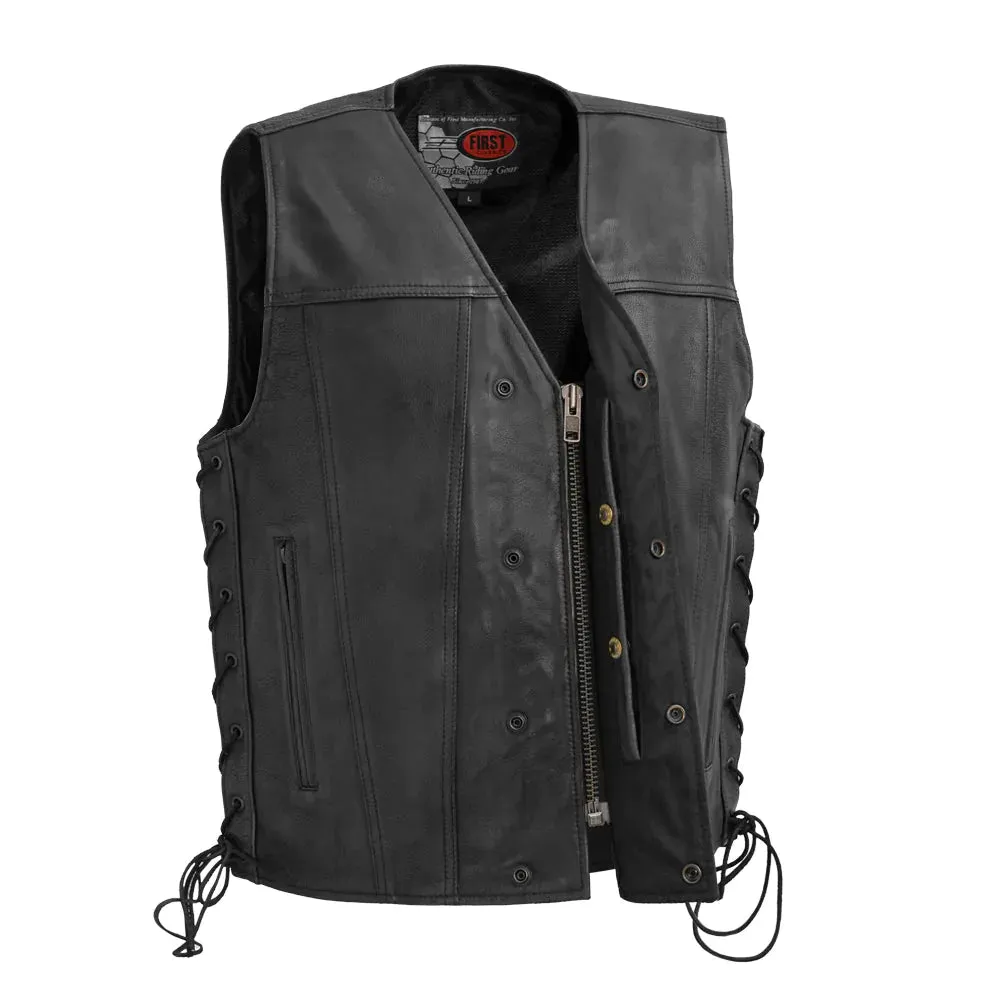 High Roller Men's Motorcycle Leather Vest - Black