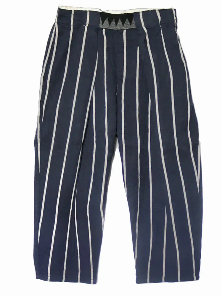 Hirata Hohiro Day Tide Loose Stripe Printed Linen Cotton Wide Leg Trousers