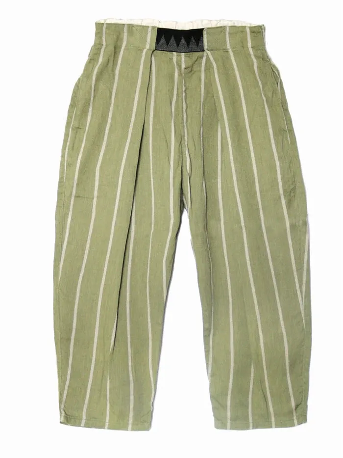 Hirata Hohiro Day Tide Loose Stripe Printed Linen Cotton Wide Leg Trousers