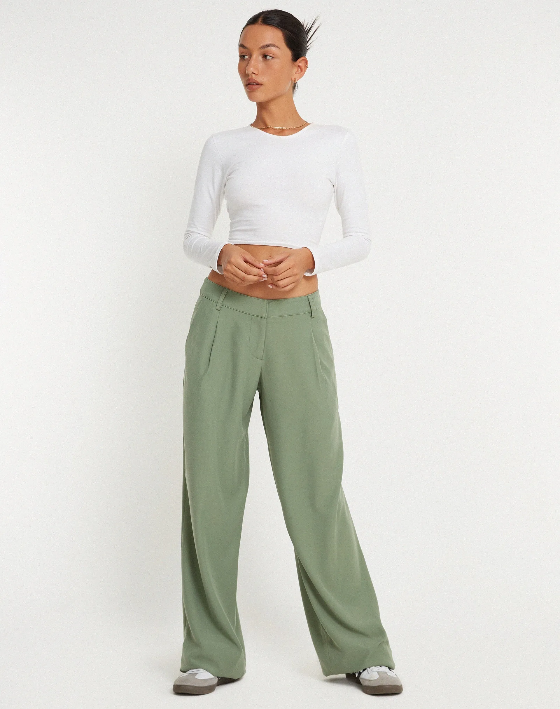 Hondra Wide Leg Trouser in Ashy Green