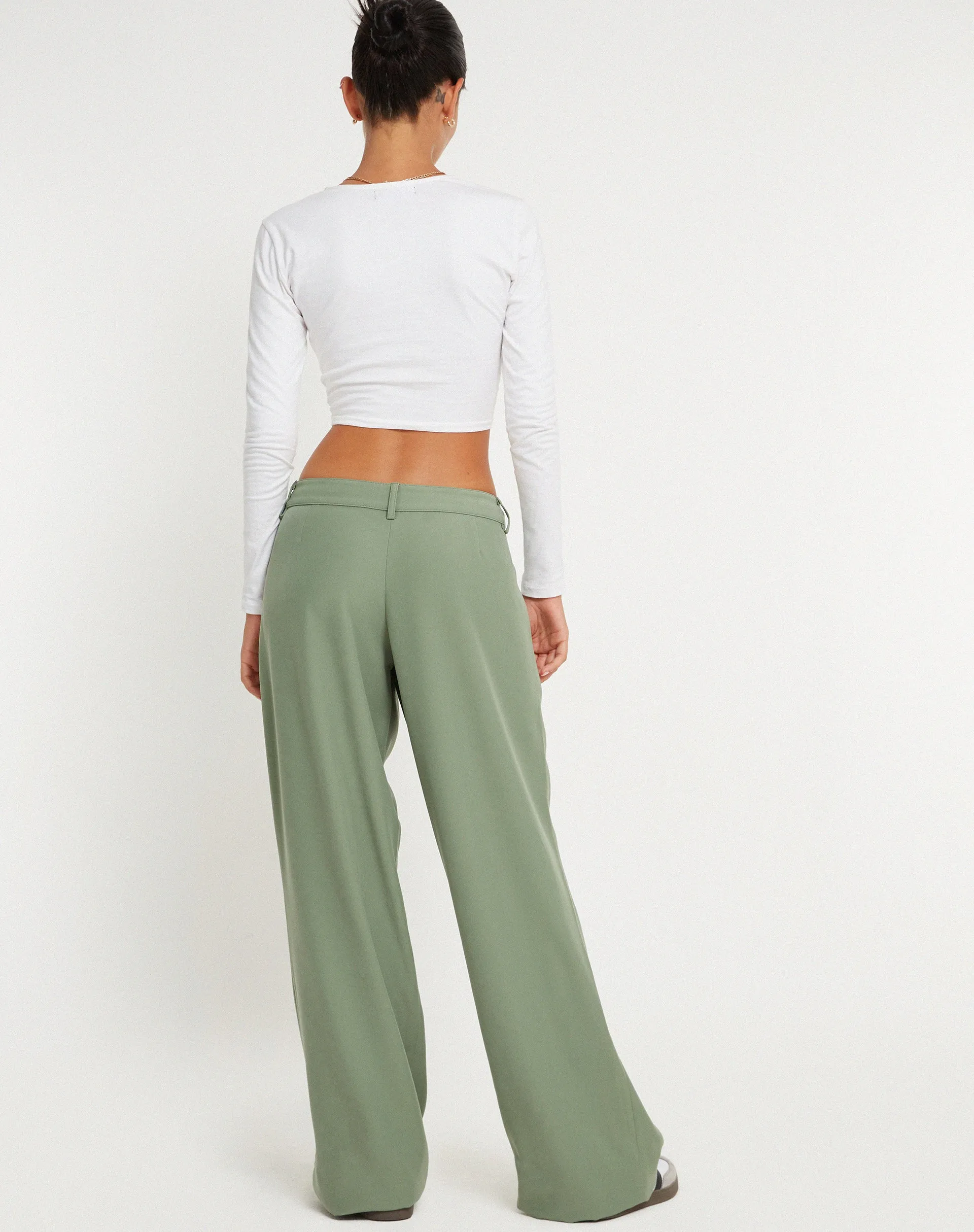 Hondra Wide Leg Trouser in Ashy Green