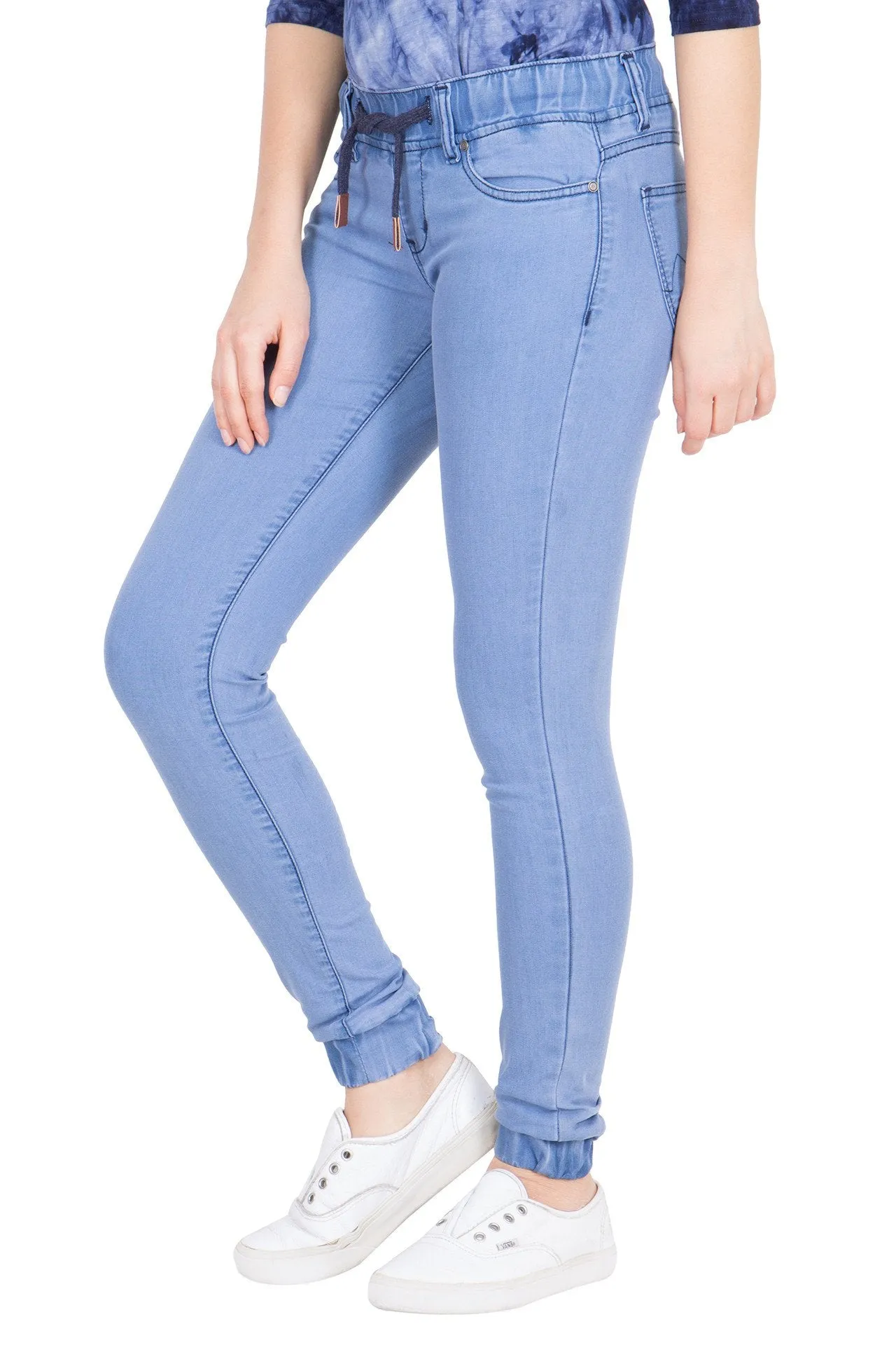 Kopyneko Women's Denim Light Blue Stretchable Joggers