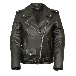 Ladies XS603 Classic Black Motorcycle Leather Jacket