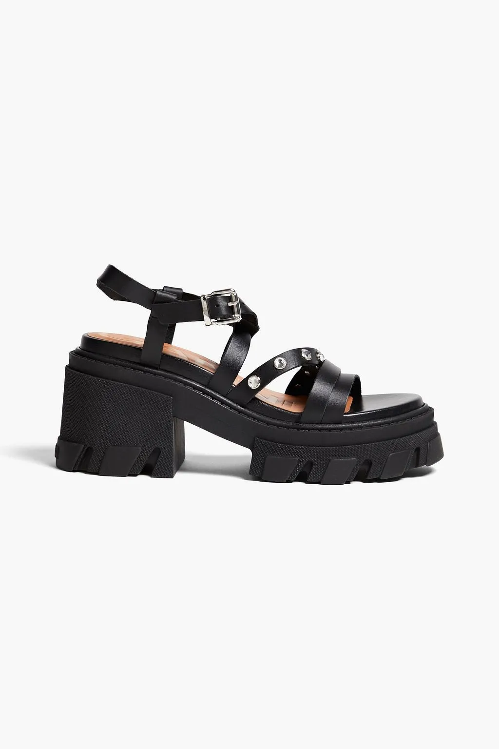 Leather platform sandals with crystals GANNI, black