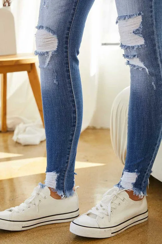 Maddie Mid Rise Distressed Ankle Skinny Jeans