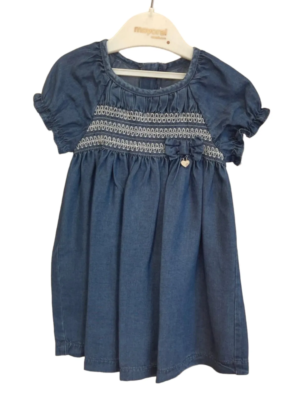 Mayoral Baby Girls Embroidered Blue Denim Dress