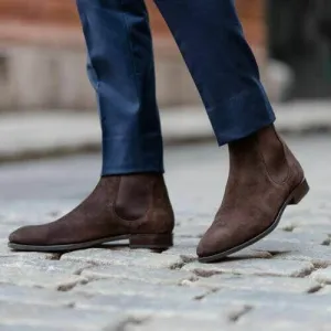 Men's Chocolate Brown Chelsea Suede Boots