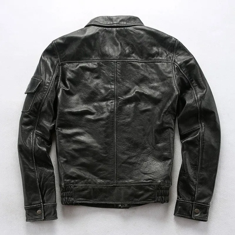 Men's Cowhide Leather Air Force Flight Jacket with Pockets