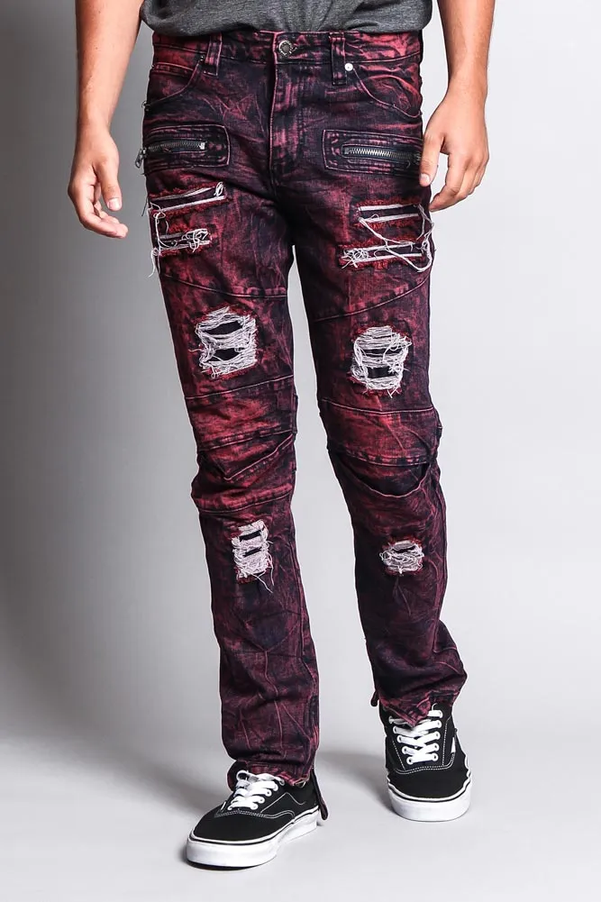 Men's Distressed Zipper Jeans