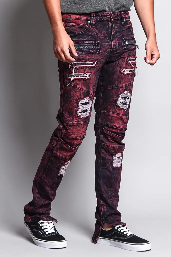 Men's Distressed Zipper Jeans