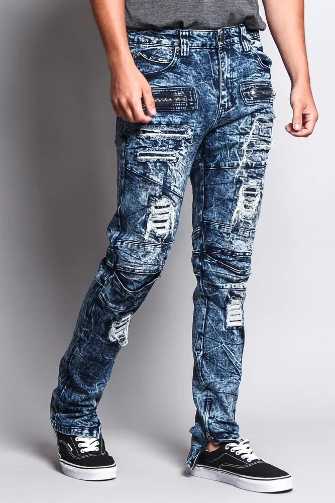 Men's Distressed Zipper Jeans