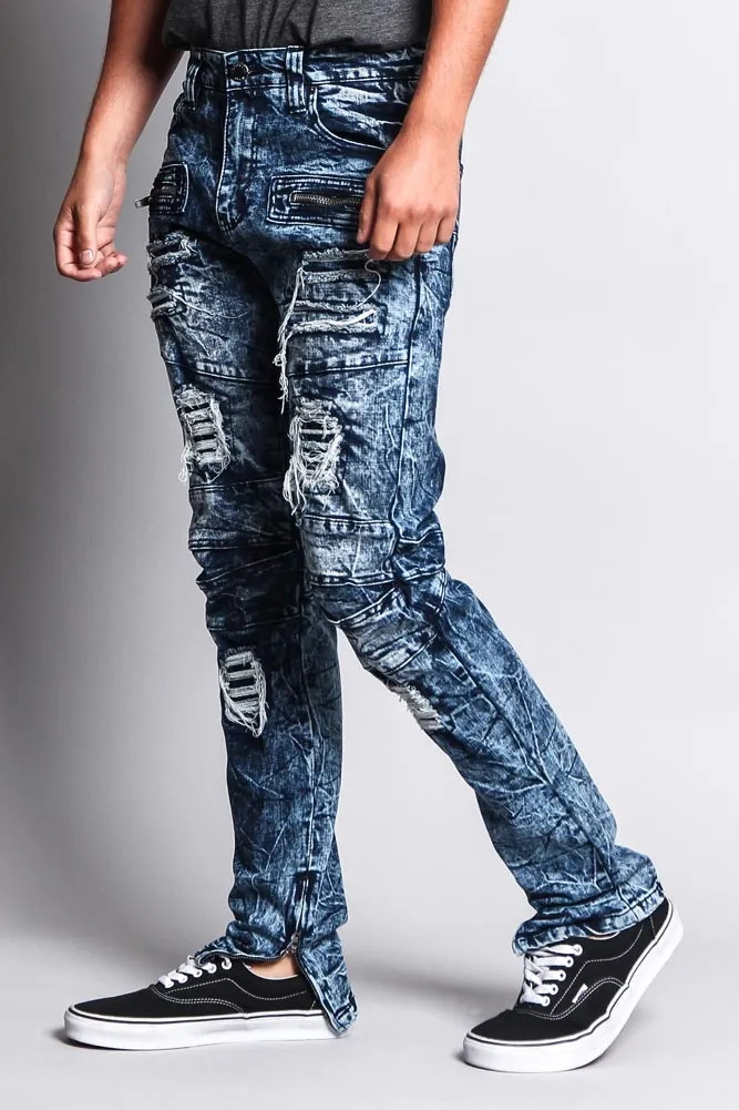 Men's Distressed Zipper Jeans