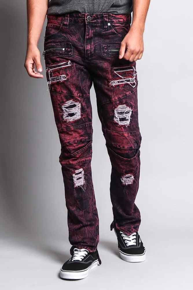 Men's Distressed Zipper Jeans