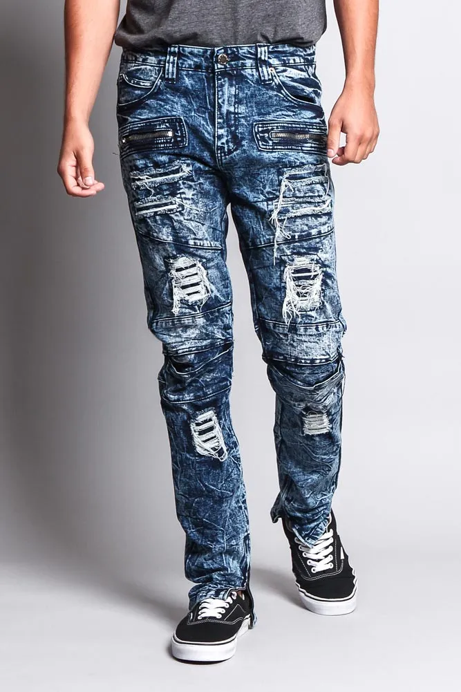 Men's Distressed Zipper Jeans