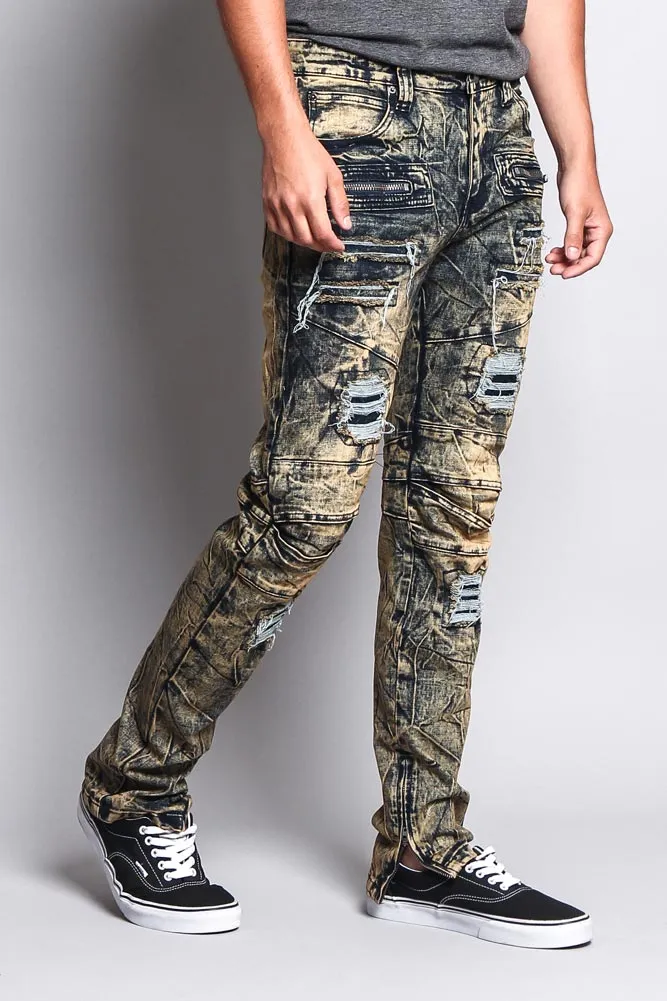 Men's Distressed Zipper Jeans