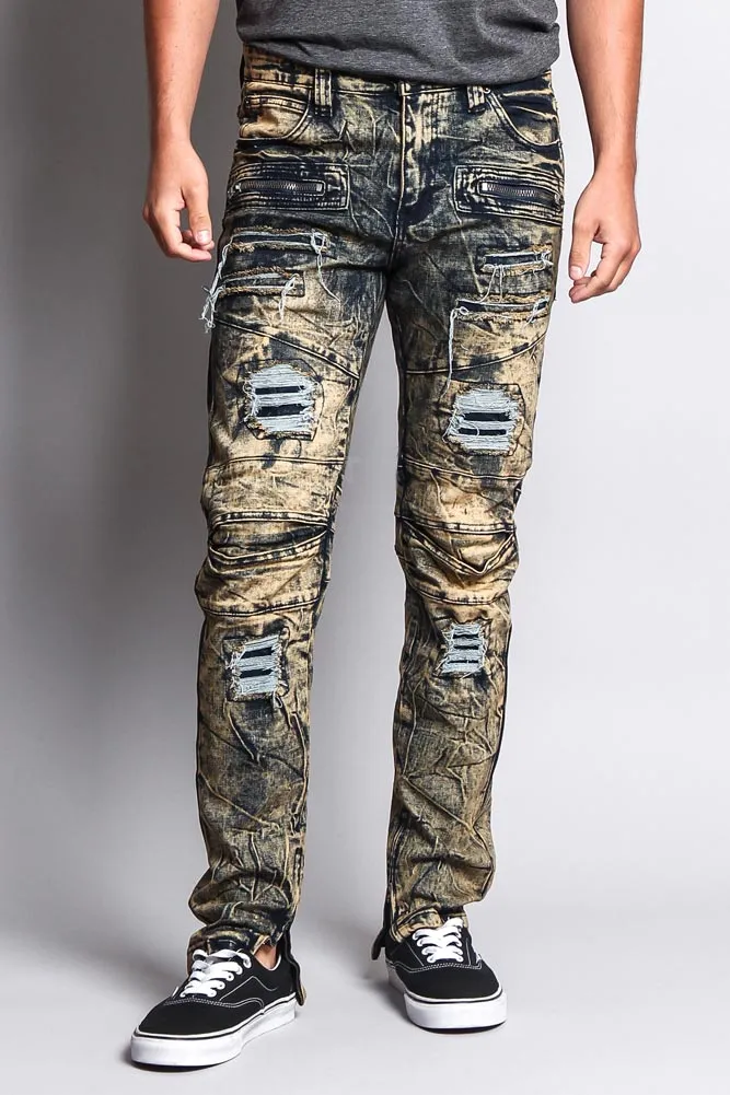 Men's Distressed Zipper Jeans