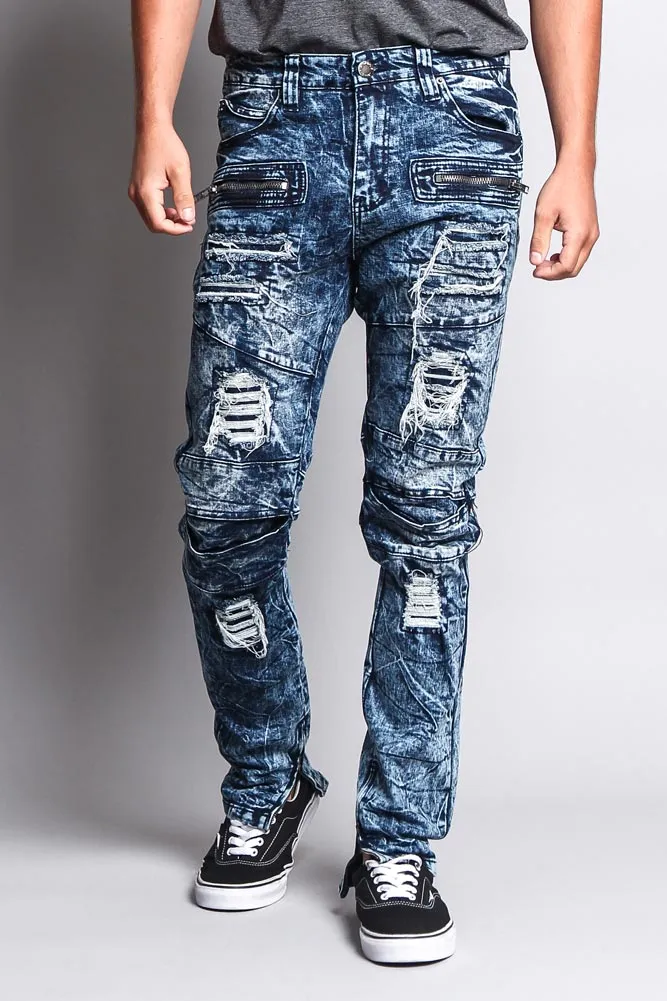 Men's Distressed Zipper Jeans