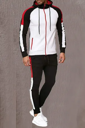 Men's Hooded Color Block Sweatshirt Sports Suit