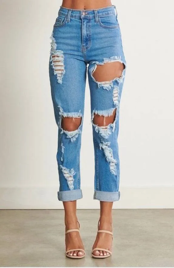 Mia Distressed Mom Jeans (light)