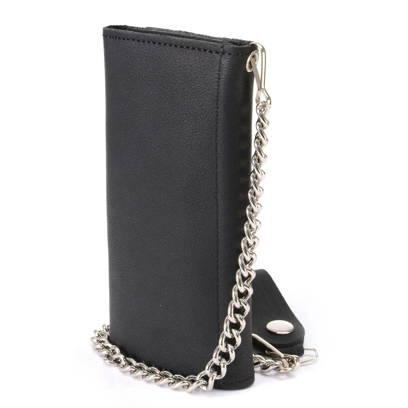 Milwaukee Leather MLW7865 Men's 7" Black Soft Premium Cowhide Leather Tri Fold Wallet w/ Anti-Theft Stainless Steel Chain