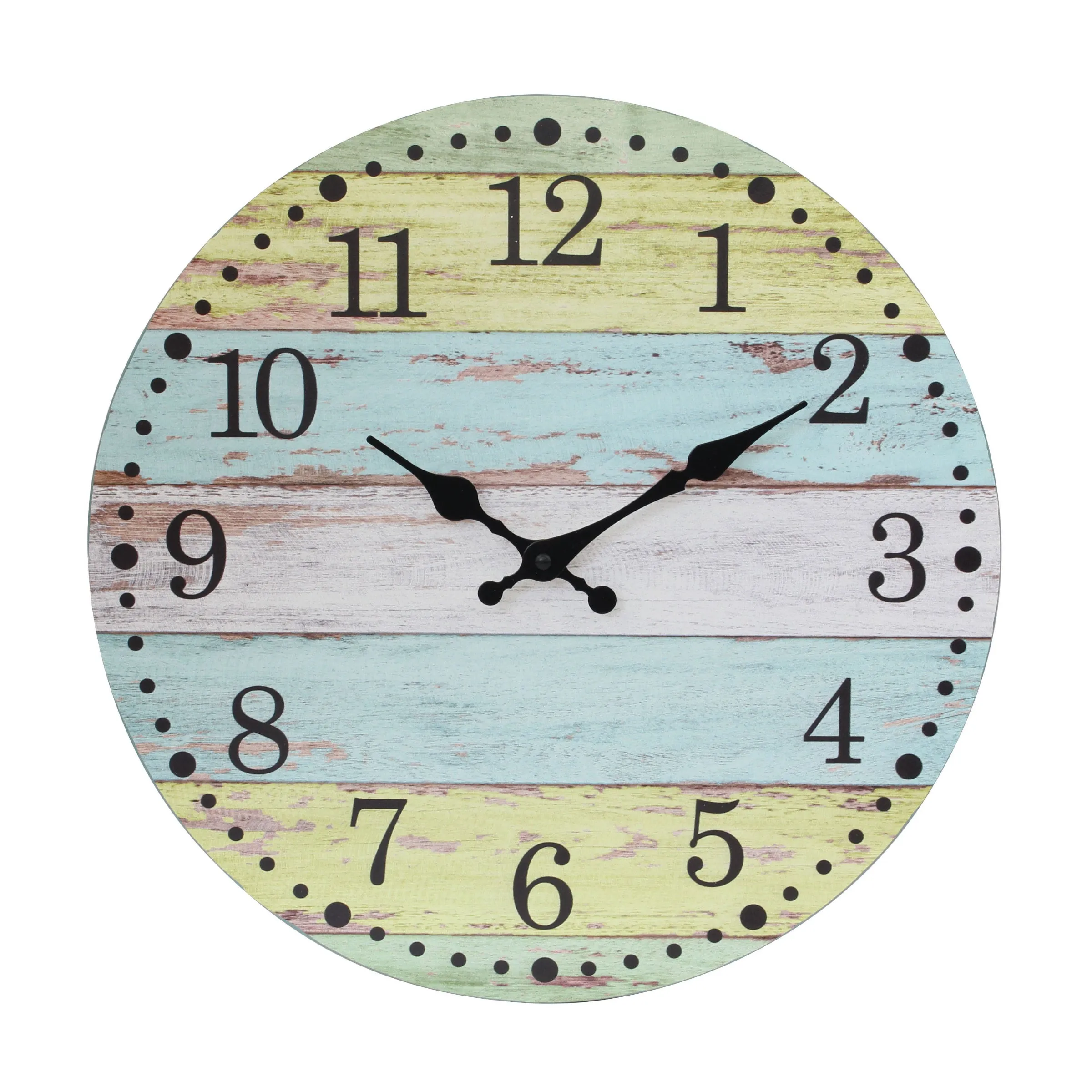 Multicolored Light Blue & Yellow Rustic Wood Wall Clock - 14 Inch