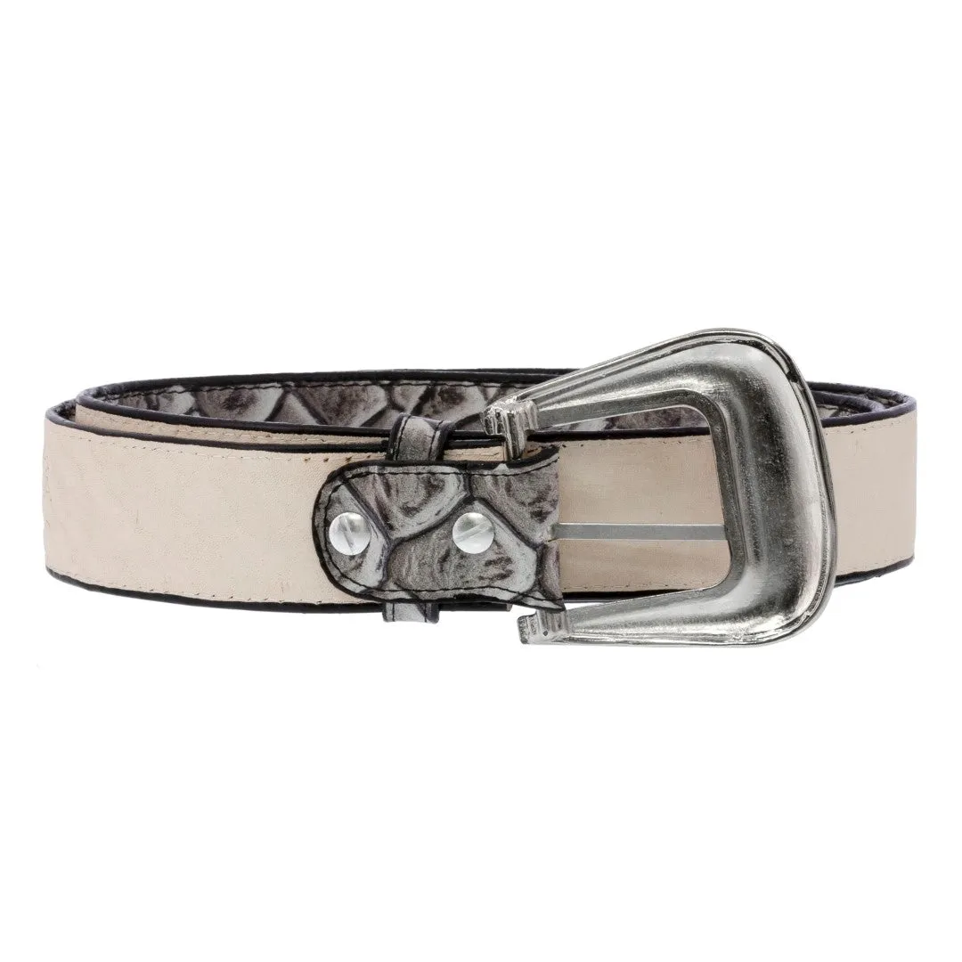 Natural Western Cowboy Belt Pirarucu Fish Leather - Silver Buckle