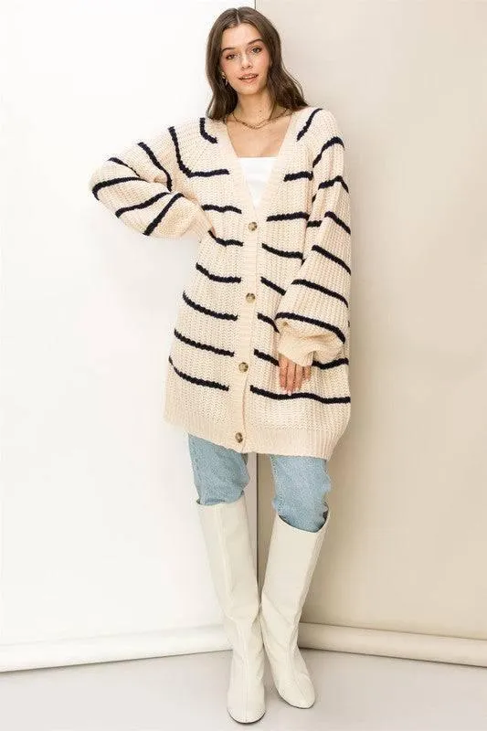 Oversized striped sweater cardigan