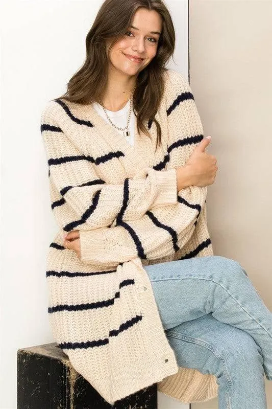 Oversized striped sweater cardigan