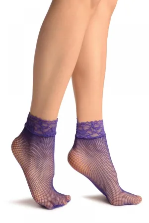 Purple Fishnet Comfort Top Ankle High Socks