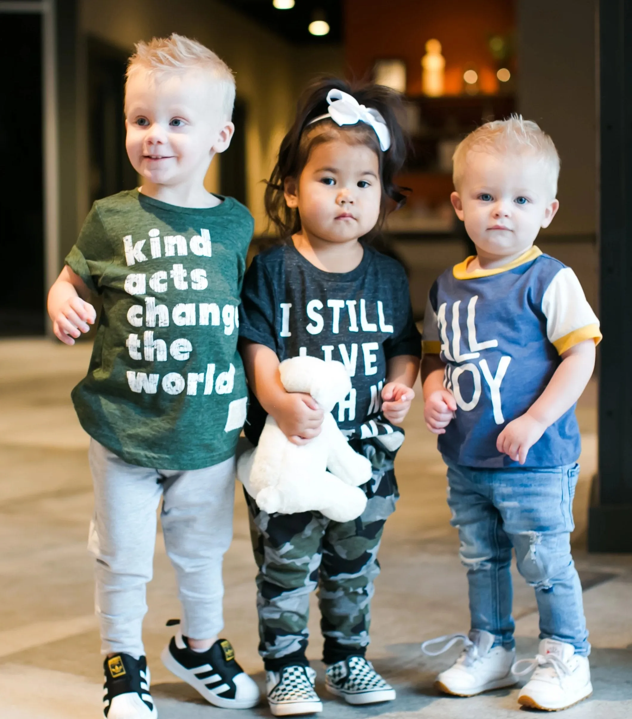 Retro Brand - Kids' Kind Acts Change the World Tee in Heather Forest Green