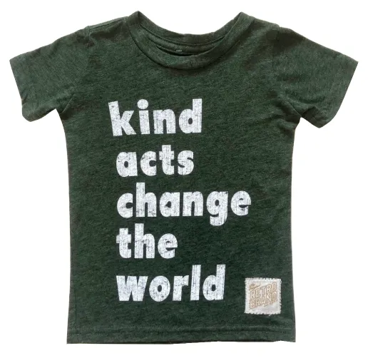 Retro Brand - Kids' Kind Acts Change the World Tee in Heather Forest Green