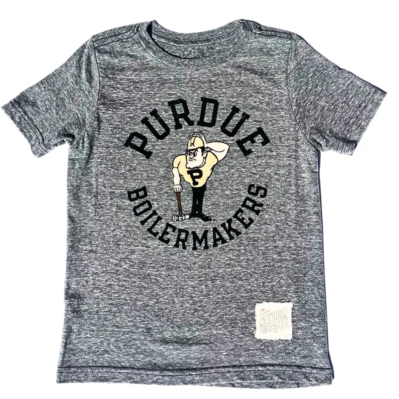 Retro Brand - Kids Purdue Boilermakers Tee in Heather Grey