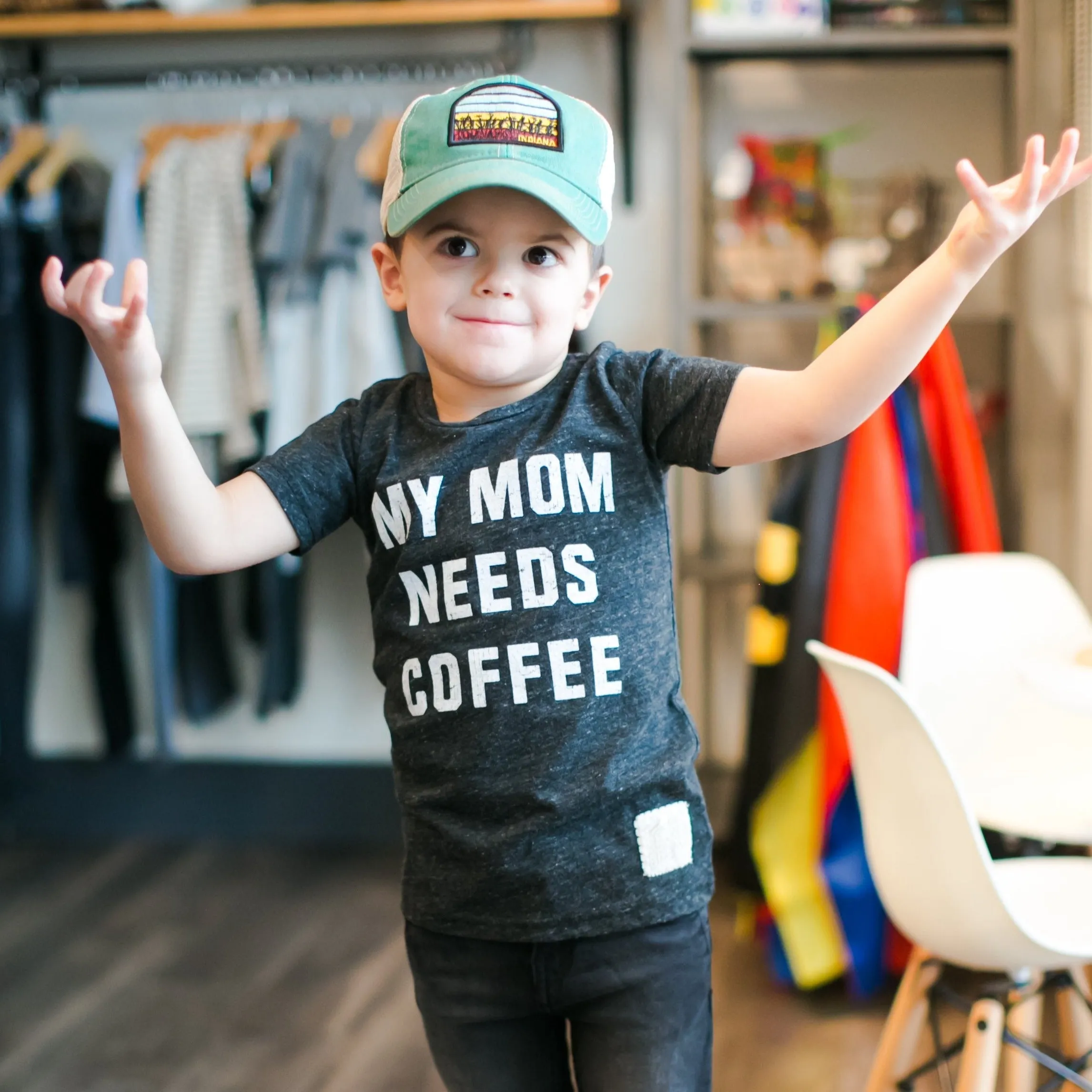 Retro Brand -  My Mom Needs Coffee Slim Tee in Charcoal