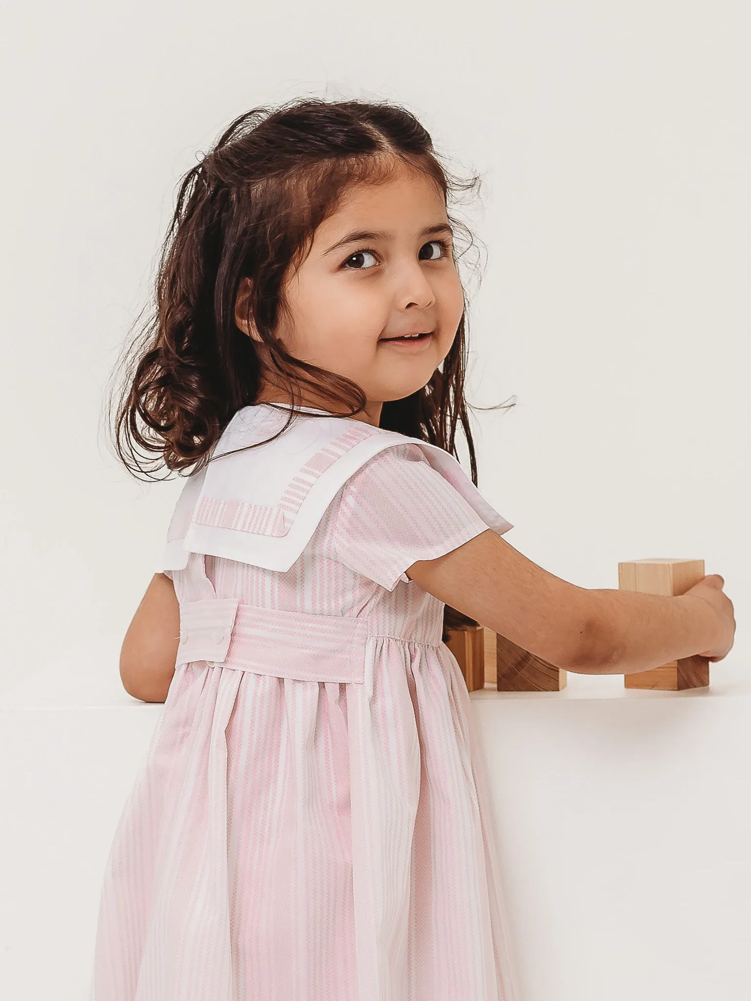 'Rosa' pink striped sailor collar dress