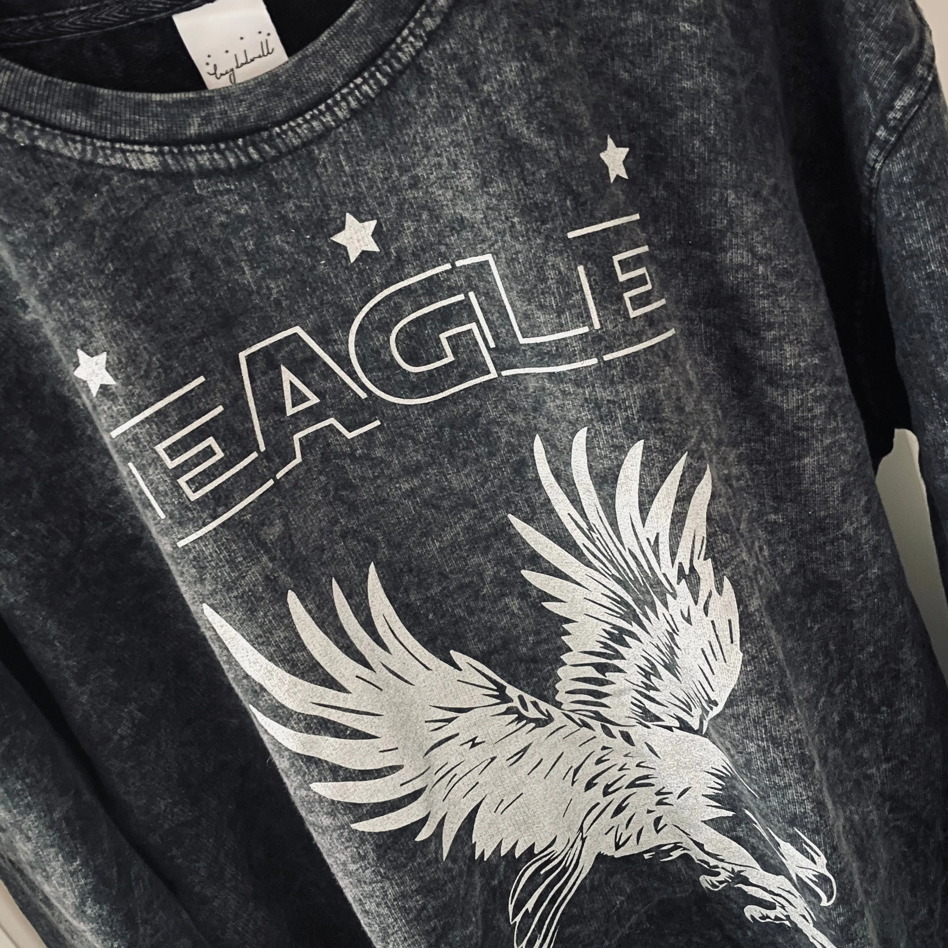 Silver glitter Eagle on acid black sweatshirt *boyfriend fit*